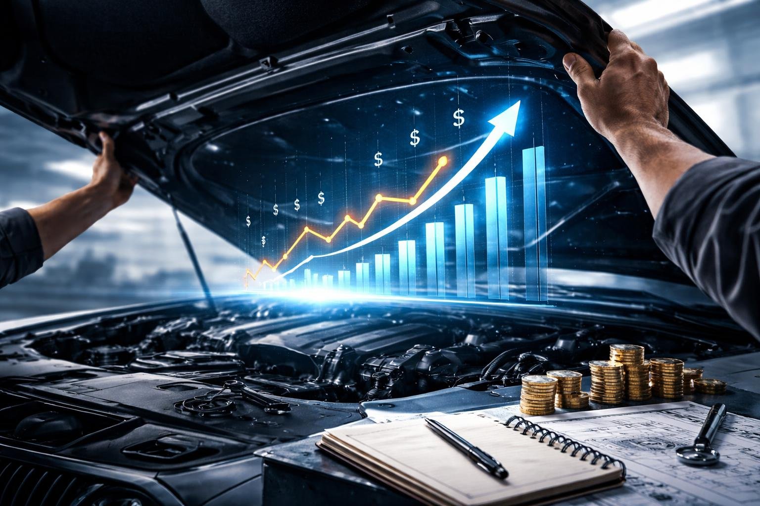 5 tipp pénzkereséshez, ha értesz az autókhoz Autóértő fiatal szakember vizsgálja egy használt autó állapotát és lehetőségeket mutat.