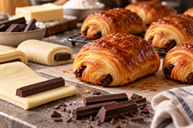 A francia pékségek egyik legismertebb terméke a pain au chocolat: vajas, réteges tészta, amelynek belsejében csokoládé található. Otthoni készítéskor gyakran felmerül, miért nem ugyanazt az eredményt adja egy egyszerűen eltördelt csokoládétábla, mint a pékségben használt, keskeny csokoládérúd. A különbség nem valamiféle titkos adalékban keresendő önmagában, hanem a termék célzott kialakításában és a teljes sütési folyamatban.
